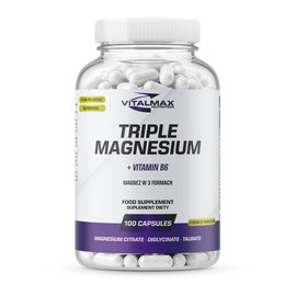 Vitalmax Triple Magnesium + Vitamin B6 Glicynian Taurynian Cytrynian | 100 kapsułek