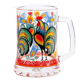 Kufel szklany 510 ml Folk - Wzory Łowickie - Koguty