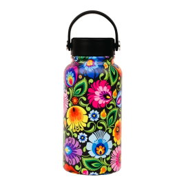 Butelka Termiczna Folk 650 ml - Wzory łowickie Czarna Folkstar