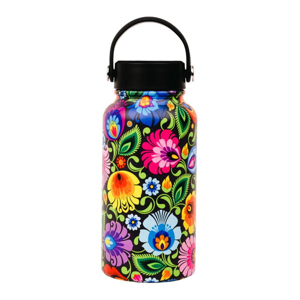Butelka Termiczna Folk 650 ml - Wzory łowickie Czarna Folkstar