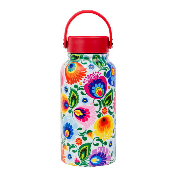 Butelka Termiczna Folk 650 ml - Wzory łowickie Biała Folkstar