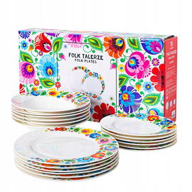 TALERZE FOLK - WZORY ŁOWICKIE - ZESTAW OBIADOWY 18 SZTUK FOLKSTAR