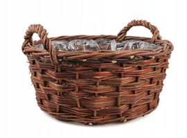 OKRĄGŁY WIKLINOWY KOSZYK NA KWIATY DO OBSADZANIA Z FOLIĄ 42x42x18/24 cm