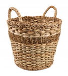 OKRĄGŁY KOSZYK BOHO Z TRAWY MORSKIEJ Z UCHWYTAMI 36x36x32/40 cm