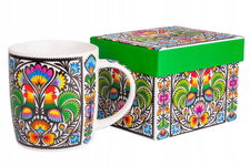 KUBEK W PUDEŁKU FOLK 360 ML - WZORY ŁOWICKIE - KOGUTY FOLKSTAR