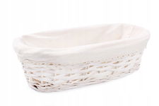BIAŁY OWALNY KOSZ WIKLINOWY Z MATERIAŁEM 35x18x9 cm