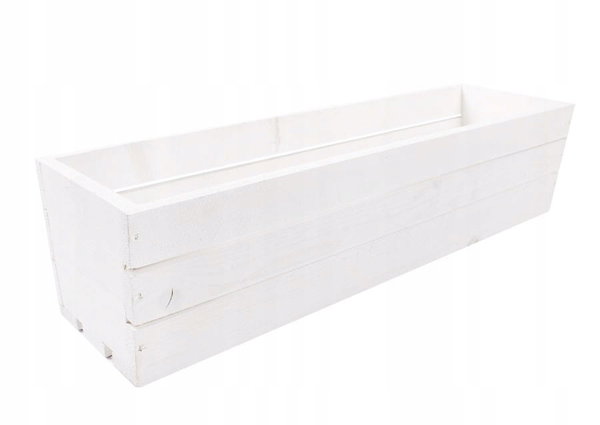BIAŁA DREWNIANA SKRZYNKA NA KWIATY I ZIOŁA 60x18x15 cm