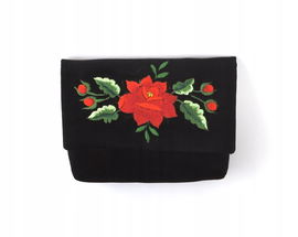 CZARNA KOPERTÓWKA FOLK Z HAFTEM ŁOWICKIM - CZERWONA RÓŻA HANDMADE