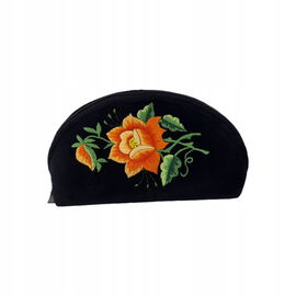 CZARNA KOSMETYCZKA FOLK - HAFT ŁOWICKI - POMARAŃCZOWA RÓŻA