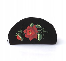 CZARNA KOSMETYCZKA FOLK - HAFT ŁOWICKI - CZERWONA RÓŻA AKSAMIT