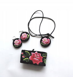 KOMPLET BIŻUTERII FOLK - HAFT ŁOWICKI - RÓŻOWA RÓŻA