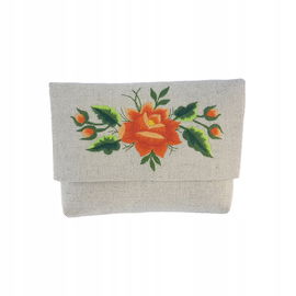LNIANA KOPERTÓWKA FOLK - HAFT ŁOWICKI - POMARAŃCZOWA RÓŻA RĘKODZIEŁO
