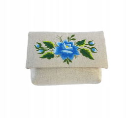 LNIANA KOPERTÓWKA FOLK - HAFT ŁOWICKI - NIEBIESKA RÓŻA RĘKODZIEŁO