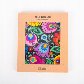 BIEŻNIK FOLK 40x140 CM WZORY ŁOWICKIE - CZARNY FOLKSTAR