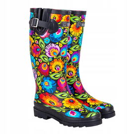 KALOSZE DŁUGIE FOLK - WZORY ŁOWICKIE - CZARNE - ROZMIAR 40 FOLKSTAR