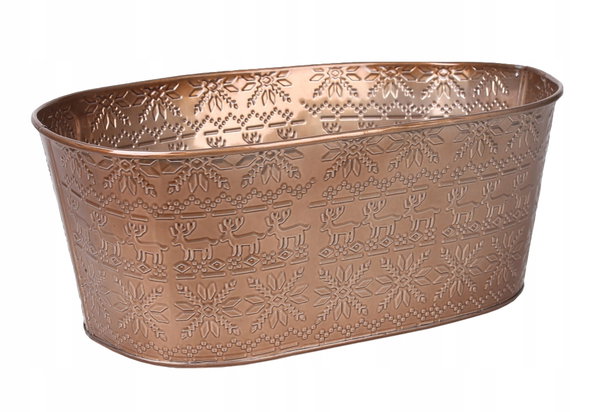 OWALNY MIEDZIANY METALOWY KOSZYK W RENIFERY 30x20x12 cm