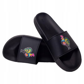 CZARNE KLAPKI FOLK - WZORY ŁOWICKIE - KOGUT ROZMIAR 36 FOLKSTAR