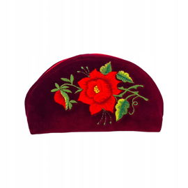 BORDOWA KOSMETYCZKA FOLK - HAFT ŁOWICKI - CZERWONA RÓŻA