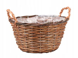 BRĄZOWY OKRĄGŁY KOSZYK WIKLINOWY Z FOLIĄ 30x30x15/21 cm