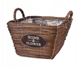 BRĄZOWY KWADRATOWY KOSZYK NA KWIATY Z FOLIĄ 23x23x15/20 cm