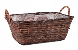 BRĄZOWY PROSTOKĄTNY KOSZYK WIKLINOWY Z FOLIĄ NA KWIATY 42x30x17/24 cm