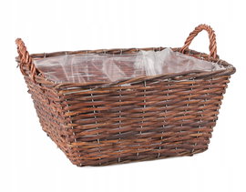 BRĄZOWY KWADRATOWY KOSZYK WIKLINOWY Z FOLIĄ NA KWIATY 36x36x25 cm