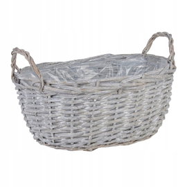 SZARY OWALNY KOSZ WIKLINOWY NA KWIATY Z UCHWYTAMI 37x29x17/23 cm