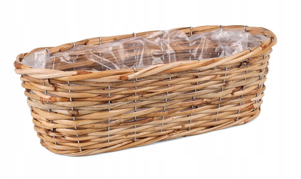 PODŁUŻNY KOSZ RATTANOWY NA KWIATY BALKONÓWKA 43x20x13 cm