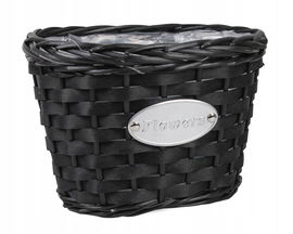 CZARNY OWALNY KOSZYK WIKLINOWY NA KWIATY Z FOLIĄ 27x20x19 cm