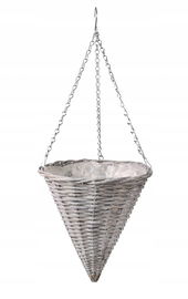 SZARY WIKLINOWY KOSZ WISZĄCY NA KWIATY 28x28x32/68 cm