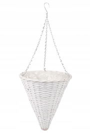 BIAŁY WIKLINOWY KOSZ WISZĄCY NA KWIATY 28x28x32/68 cm