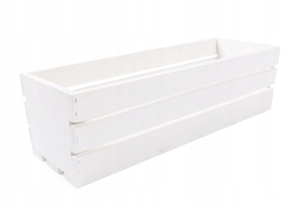 BIAŁA DREWNIANA SKRZYNKA NA KWIATY I ZIOŁA 50x18x15 cm