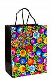 Torba prezentowa folk - łowicka czarna 23x18x10 cm