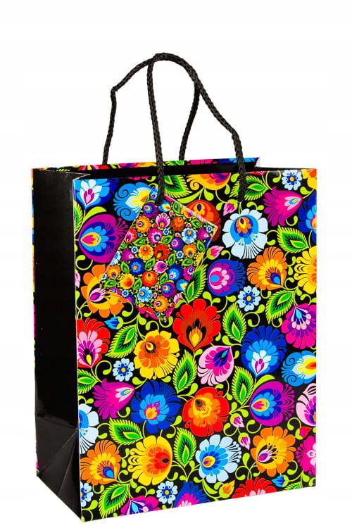 Torba prezentowa folk - łowicka czarna 23x18x10 cm