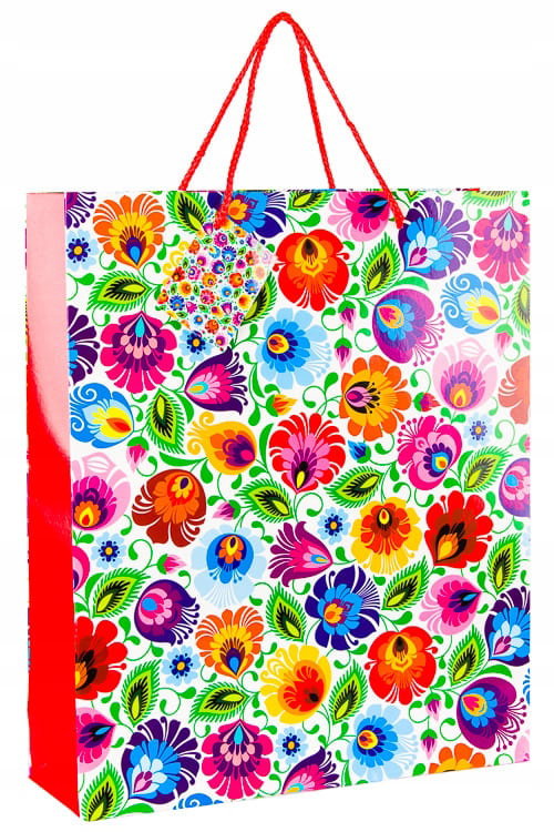 Torba prezentowa folk - łowicka biała 39x33x10 cm
