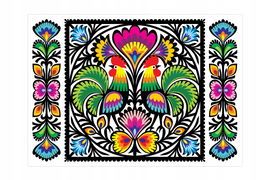 POCZTÓWKA FOLK - WZORY ŁOWICKIE - DWA KOGUTY FOLKSTAR