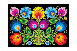 POCZTÓWKA FOLK - KODRA Z KWIATAMI - CZARNA FOLKSTAR