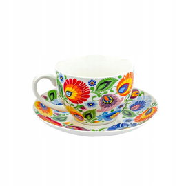 FILIŻANKA FOLK 220 ML W PUDEŁKU WZORY ŁOWICKIE