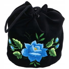 TOREBKA WOREK FOLK - HAFT ŁOWICKI - NIEBIESKA RÓŻA HANDMADE