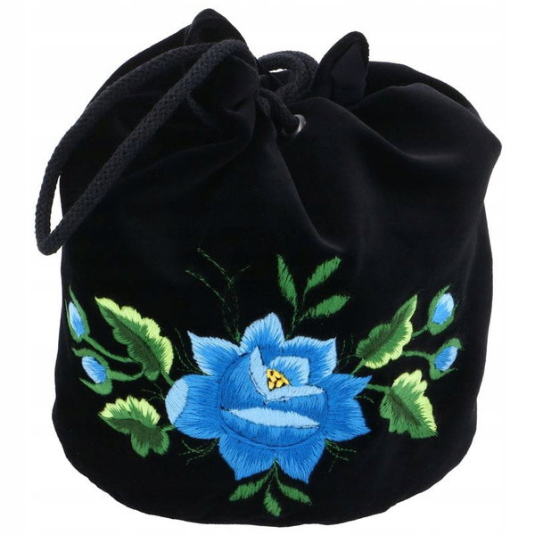 TOREBKA WOREK FOLK - HAFT ŁOWICKI - NIEBIESKA RÓŻA HANDMADE