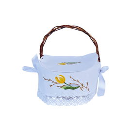 SERWETKA DO KOSZYCZKA FOLK - HAFT BAZIE I TULIPAN - WYKOŃCZONA KORONKĄ