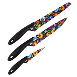 Noże kuchenne Folk - zestaw 3 sztuk - Łowickie czarne Folkstar