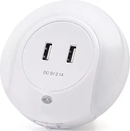 Lampka nocna LED z czujnikiem nocy i dwoma portami ładowarki USB 2.1A