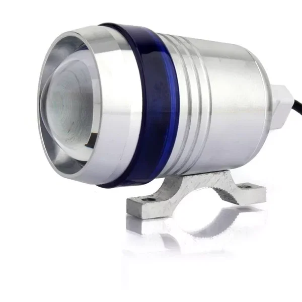 2 x Halogen motocyklowy srebrny U3 z niebieskim ringiem LED CREE