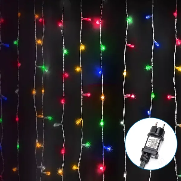 Sople led 300 kolorowych lampek 75 zwisów na 15m sznurze z zasilaczem