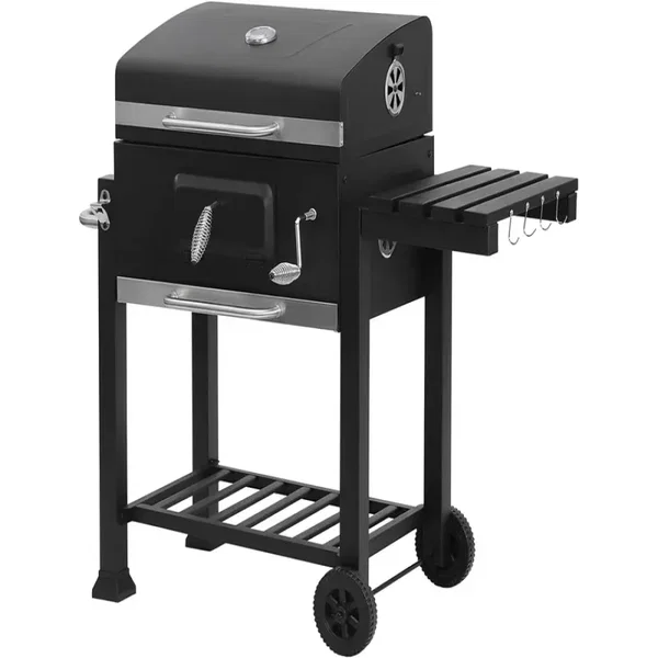 Grill węglowy ogrodowy dwa ruszty termometr pokrywa półka popielnik