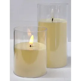 Świeca LED fi7.5cm w przezroczystej osłonie z efektem płomienia 3xAAA S