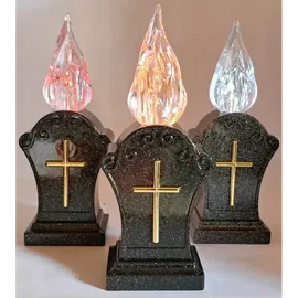 Znicz solarny LED żywy płomień dekoracyjny czarny z krzyżykiem na grub Biały