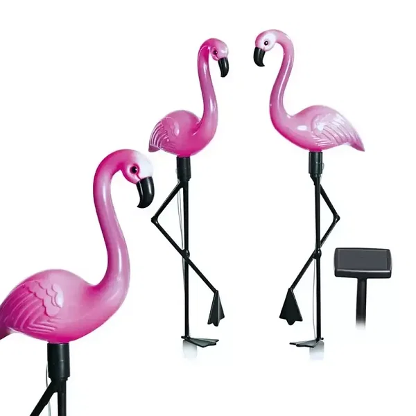 Flamingi solarne ogrodowe zestaw 3 flamingów podświetlanych po zmroku