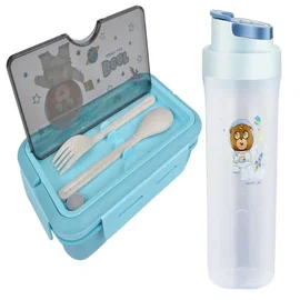 Lunchbox śniadaniówka pojemnik na śniadanie obiad sztućce z bidonem zestaw